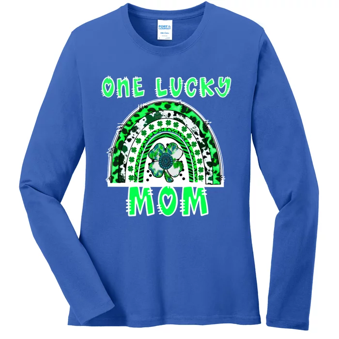 One Lucky Mom Good Luck Green Rainbow Shamrock Leopard Gift Ladies Long Sleeve Shirt