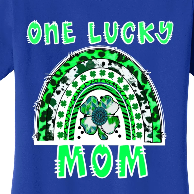 One Lucky Mom Good Luck Green Rainbow Shamrock Leopard Gift Women's T-Shirt