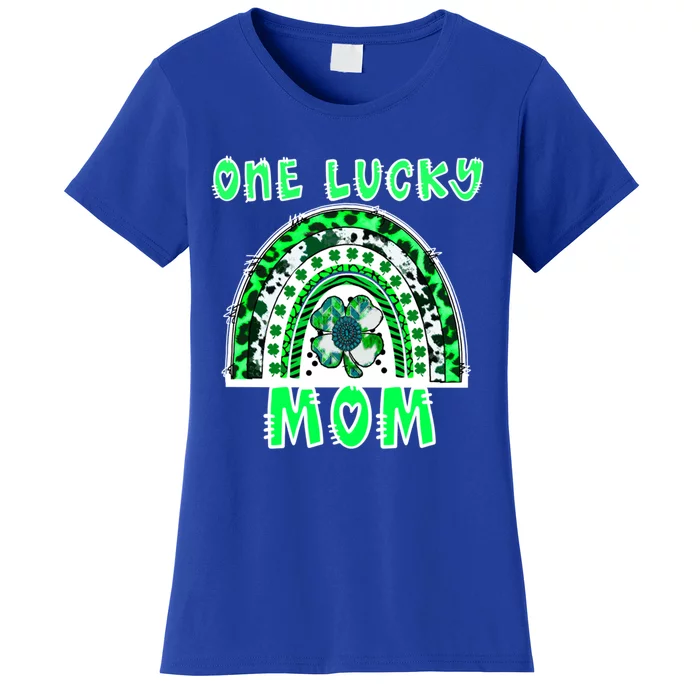 One Lucky Mom Good Luck Green Rainbow Shamrock Leopard Gift Women's T-Shirt