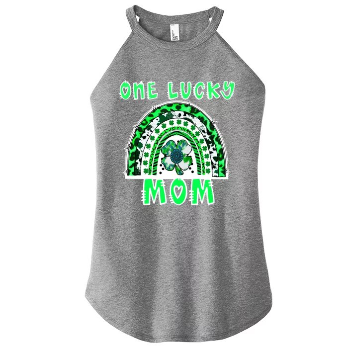 One Lucky Mom Good Luck Green Rainbow Shamrock Leopard Gift Women’s Perfect Tri Rocker Tank