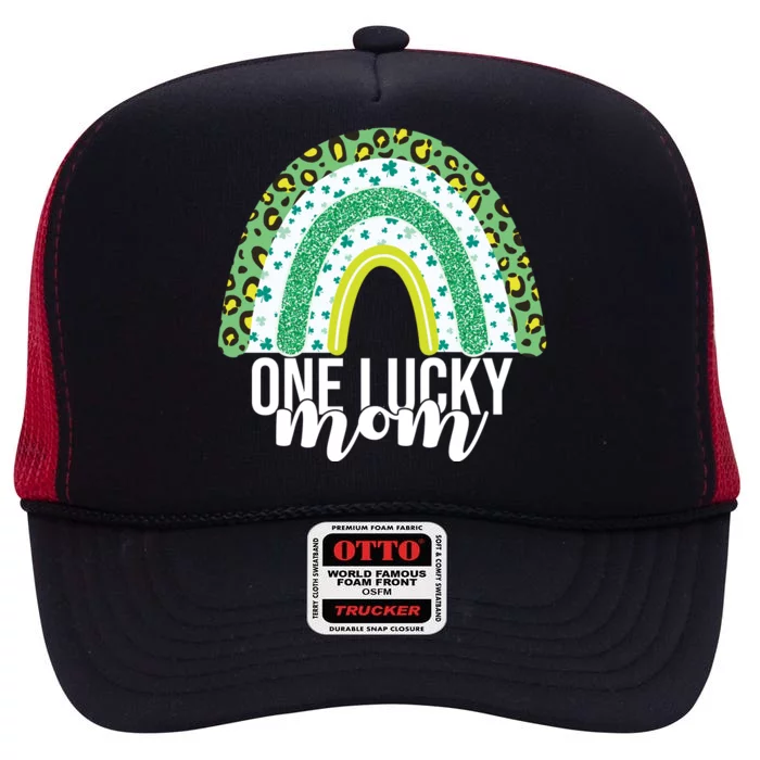 One Lucky Mom Rainbow St Patrick's Day High Crown Mesh Trucker Hat