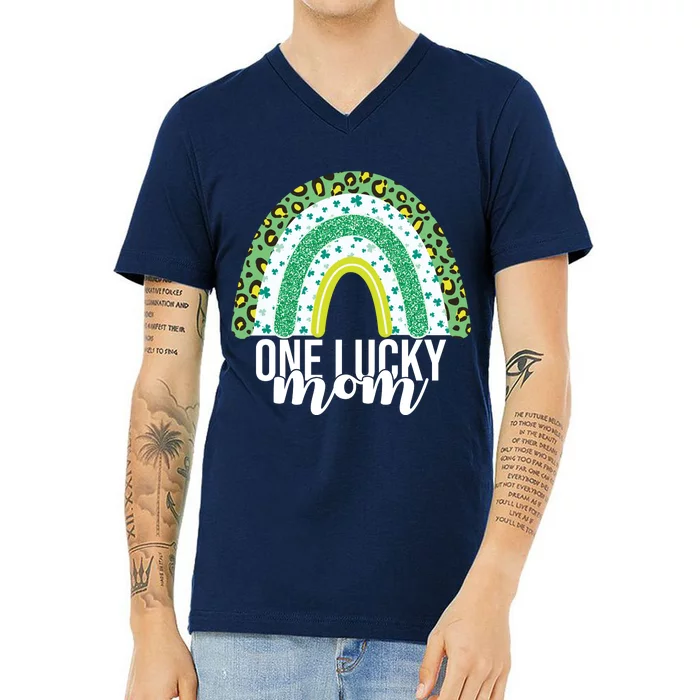 One Lucky Mom Rainbow St Patrick's Day V-Neck T-Shirt