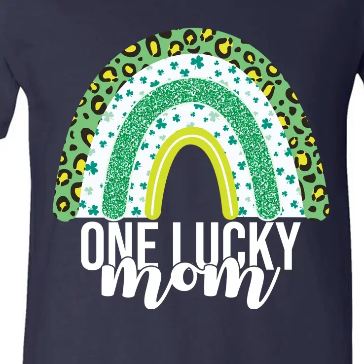 One Lucky Mom Rainbow St Patrick's Day V-Neck T-Shirt