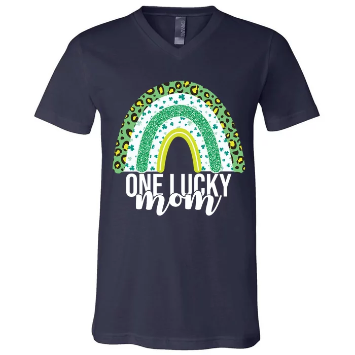 One Lucky Mom Rainbow St Patrick's Day V-Neck T-Shirt