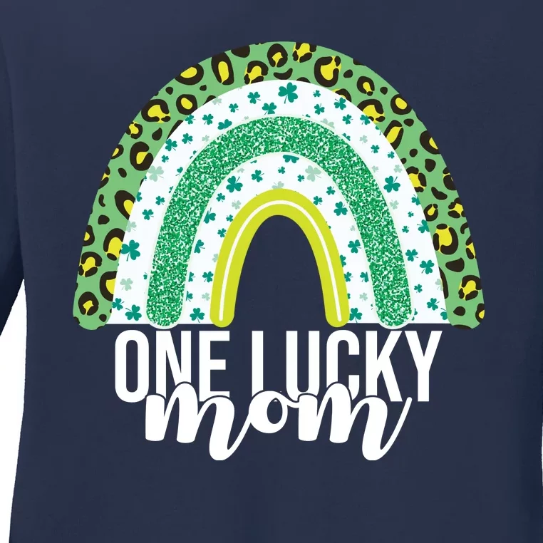 One Lucky Mom Rainbow St Patrick's Day Ladies Long Sleeve Shirt