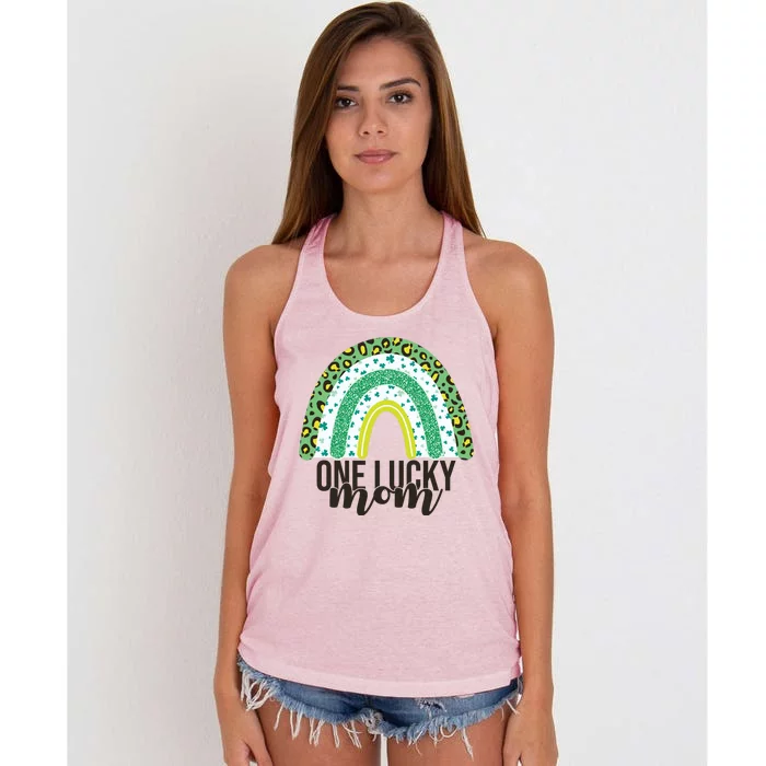 One Lucky Mom Rainbow St Patrick's Day Women's Knotted Racerback Tank