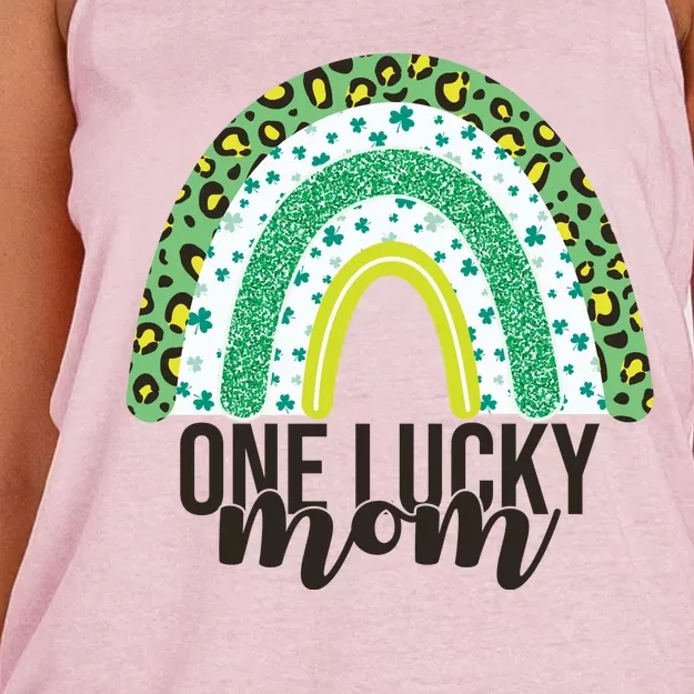 One Lucky Mom Rainbow St Patrick's Day Women's Knotted Racerback Tank