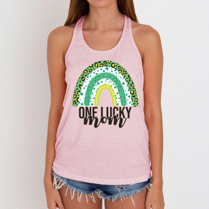 One Lucky Mom Rainbow St Patrick's Day Women's Knotted Racerback Tank