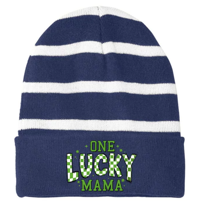 One Lucky Mama St Patrick’S Retro Striped Beanie with Solid Band