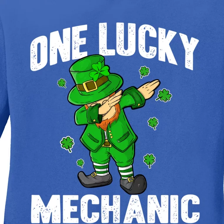 One Lucky Mechanic St Patricks Day Dabbing Leprechaun Funny Gift Ladies Long Sleeve Shirt