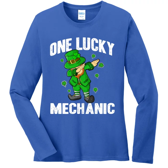 One Lucky Mechanic St Patricks Day Dabbing Leprechaun Funny Gift Ladies Long Sleeve Shirt