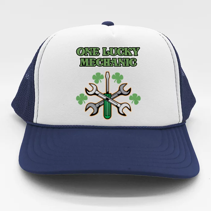 One Lucky Mechanic St Patricks Day Irish Green Graphic Meaningful Gift Trucker Hat