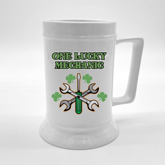 One Lucky Mechanic St Patricks Day Irish Green Graphic Meaningful Gift Front & Back Beer Stein