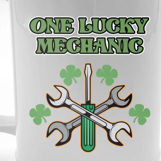 One Lucky Mechanic St Patricks Day Irish Green Graphic Meaningful Gift Front & Back Beer Stein