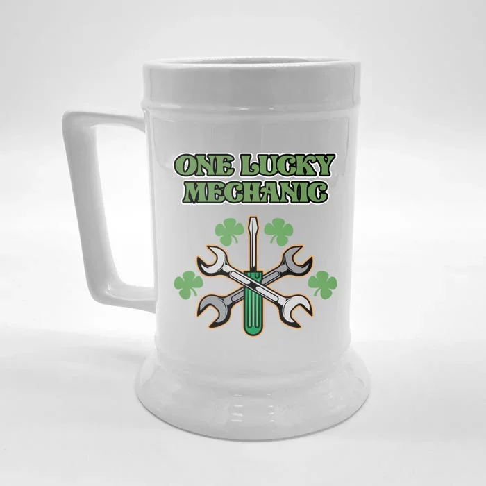 One Lucky Mechanic St Patricks Day Irish Green Graphic Meaningful Gift Front & Back Beer Stein