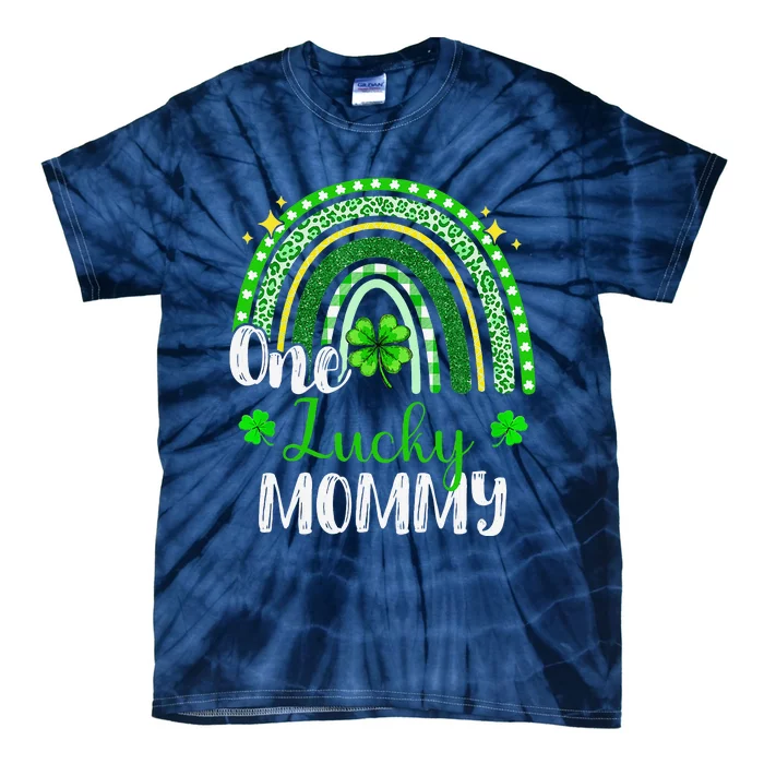 One Lucky Mommy Leopard Print Rainbow St Patrick’s Day Tie-Dye T-Shirt