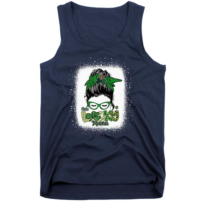 One Lucky Mama Messy Bun Leopard St Patrick's Day Tank Top