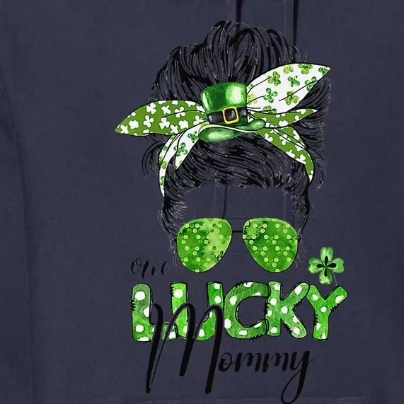 One Lucky Mommy Messy Bun St Patricks Day Shamrock Funny Premium Hoodie