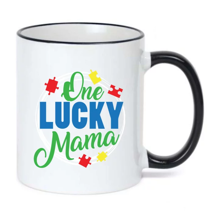 One Lucky Mama Autism Awareness Mom Gift Black Color Changing Mug