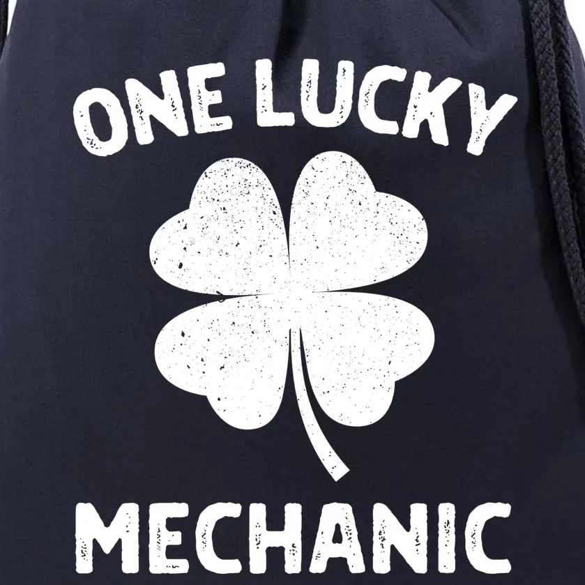 One Lucky Mechanic St Patricks Day Green Shamrock Leaf Drawstring Bag