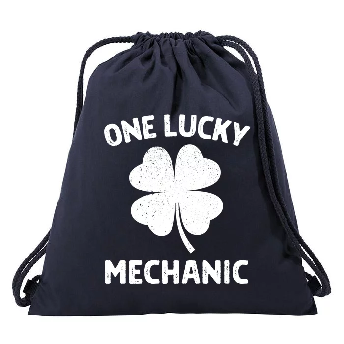 One Lucky Mechanic St Patricks Day Green Shamrock Leaf Drawstring Bag