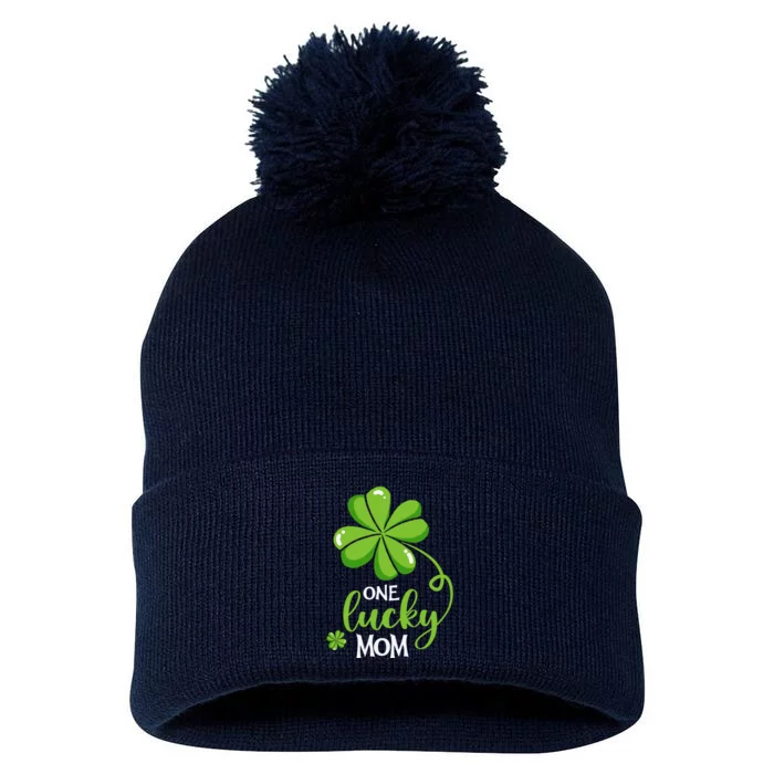 One Lucky Mom Funny St Patricks Day Matching Family Pom Pom 12in Knit Beanie