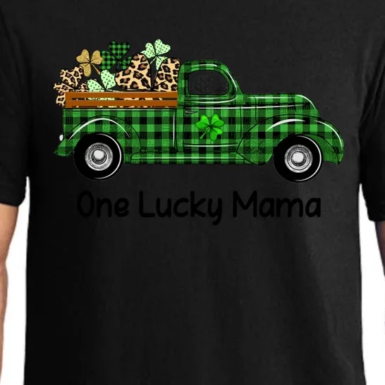 One Lucky Mama Truck Green Plaid Shamrocks St Patrick's Day Gift Pajama Set