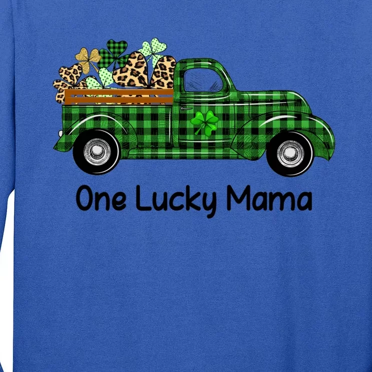 One Lucky Mama Truck Green Plaid Shamrocks St Patrick's Day Gift Tall Long Sleeve T-Shirt