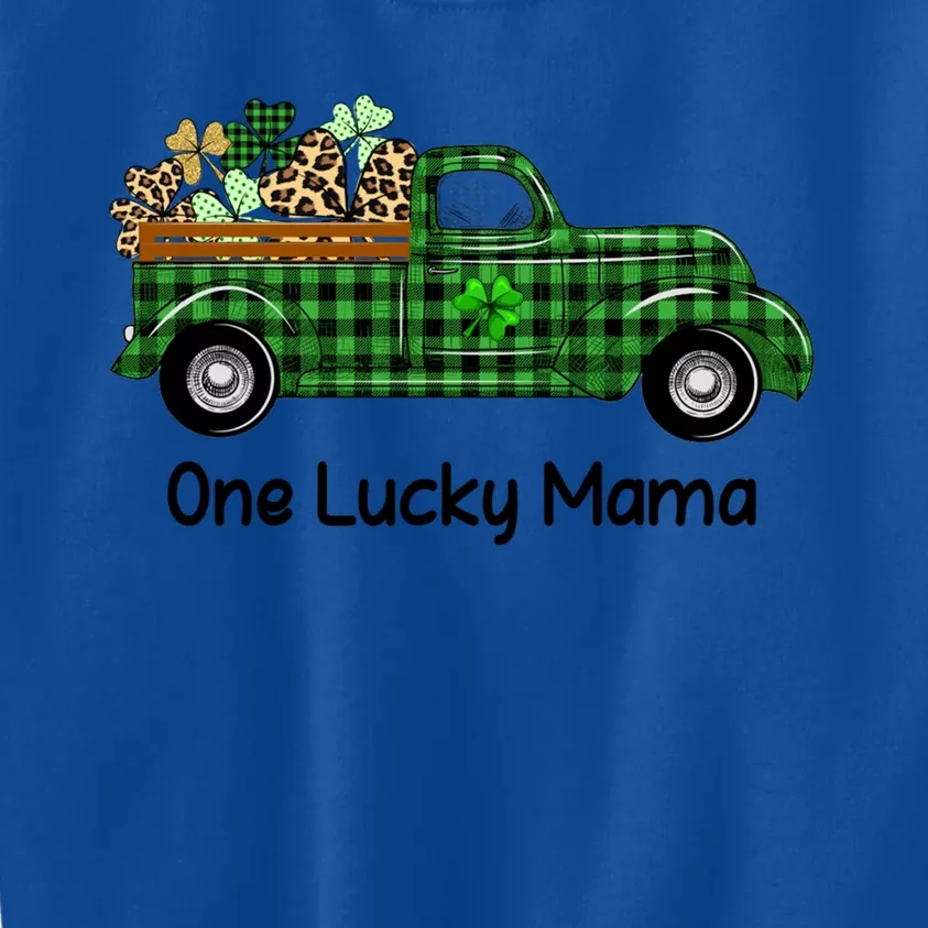 One Lucky Mama Truck Green Plaid Shamrocks St Patrick's Day Gift Kids Sweatshirt