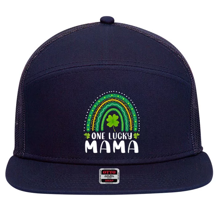 One Lucky Mama Rainbow Saint Patrick's Day Lucky Mom Mother 7 Panel Mesh Trucker Snapback Hat