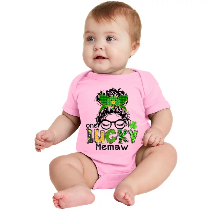 One Lucky Memaw Messy Bun Leopard St Patricks Day Meaningful Gift Baby Bodysuit