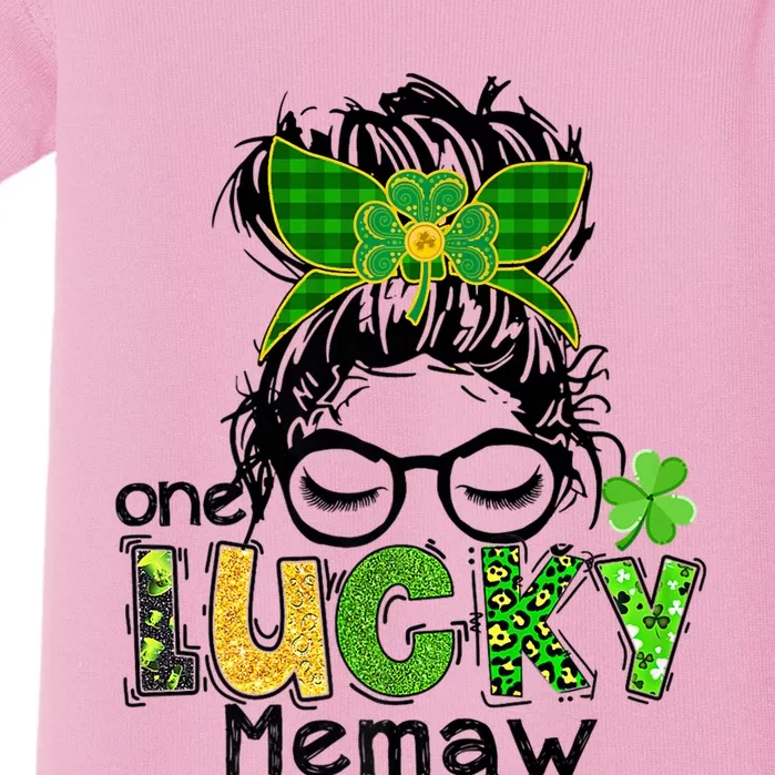 One Lucky Memaw Messy Bun Leopard St Patricks Day Meaningful Gift Baby Bodysuit