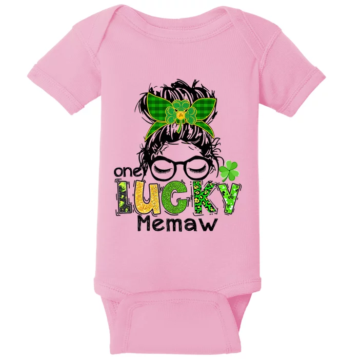 One Lucky Memaw Messy Bun Leopard St Patricks Day Meaningful Gift Baby Bodysuit