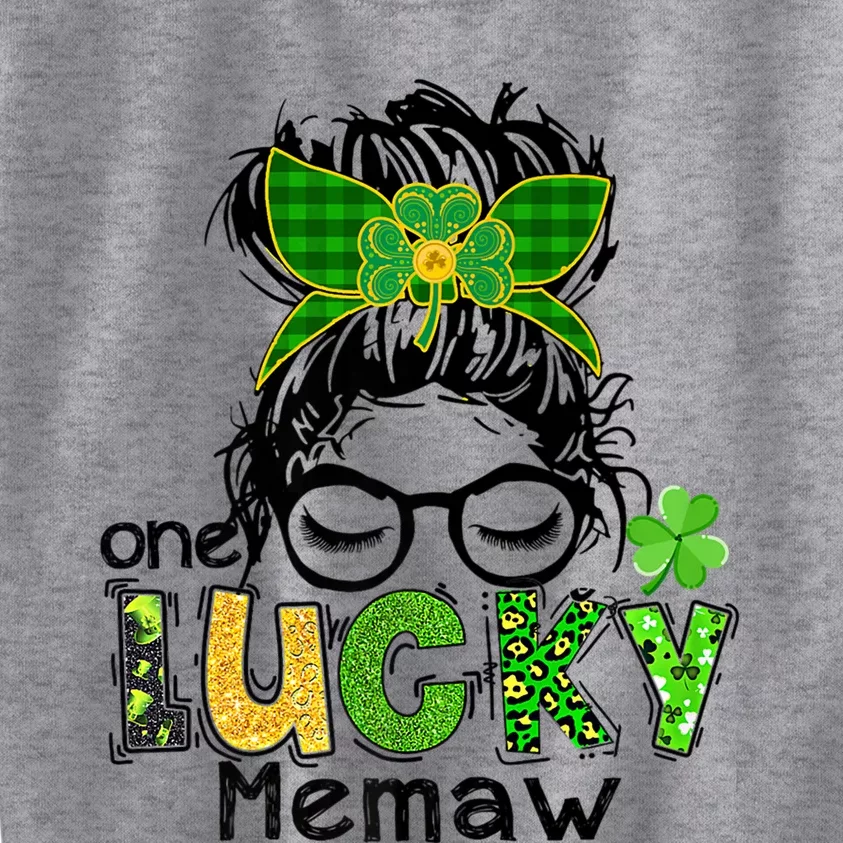 One Lucky Memaw Messy Bun Leopard St Patricks Day Meaningful Gift Kids Sweatshirt