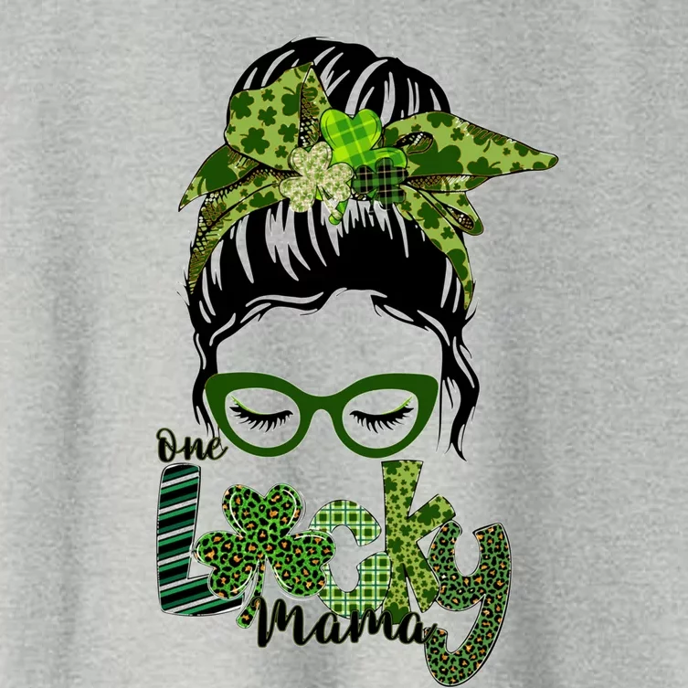 One Lucky Mama Messy Bun St Patricks Day Cute Gift Women's Crop Top Tee