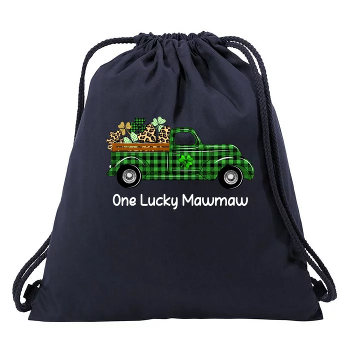 One Lucky Mawmaw Green Plaid Truck Shamrocks St Patricks Day Gift Drawstring Bag