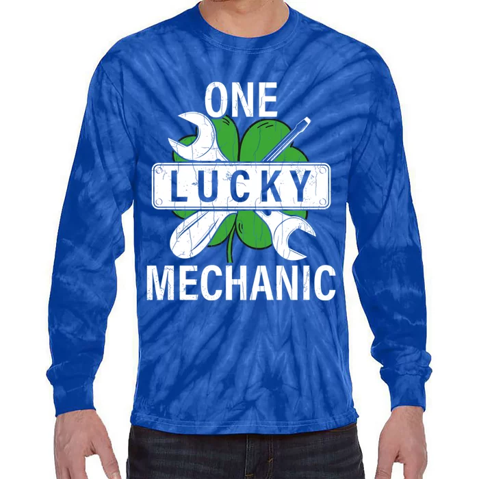 One Lucky Mechanic Funny Saint Patricks Day Graphic Gift Tie-Dye Long Sleeve Shirt