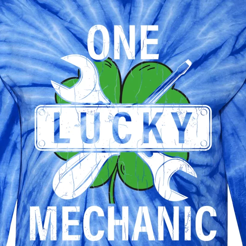 One Lucky Mechanic Funny Saint Patricks Day Graphic Gift Tie-Dye Long Sleeve Shirt