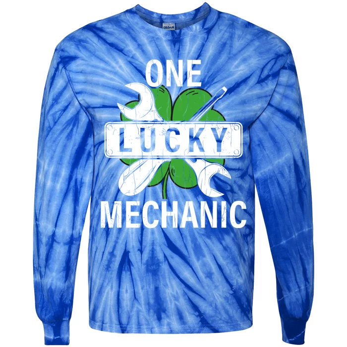 One Lucky Mechanic Funny Saint Patricks Day Graphic Gift Tie-Dye Long Sleeve Shirt