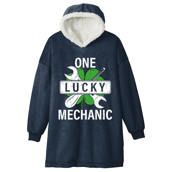 One Lucky Mechanic Funny Saint Patricks Day Graphic Gift Hooded Wearable Blanket