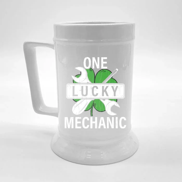 One Lucky Mechanic Funny Saint Patricks Day Graphic Gift Front & Back Beer Stein