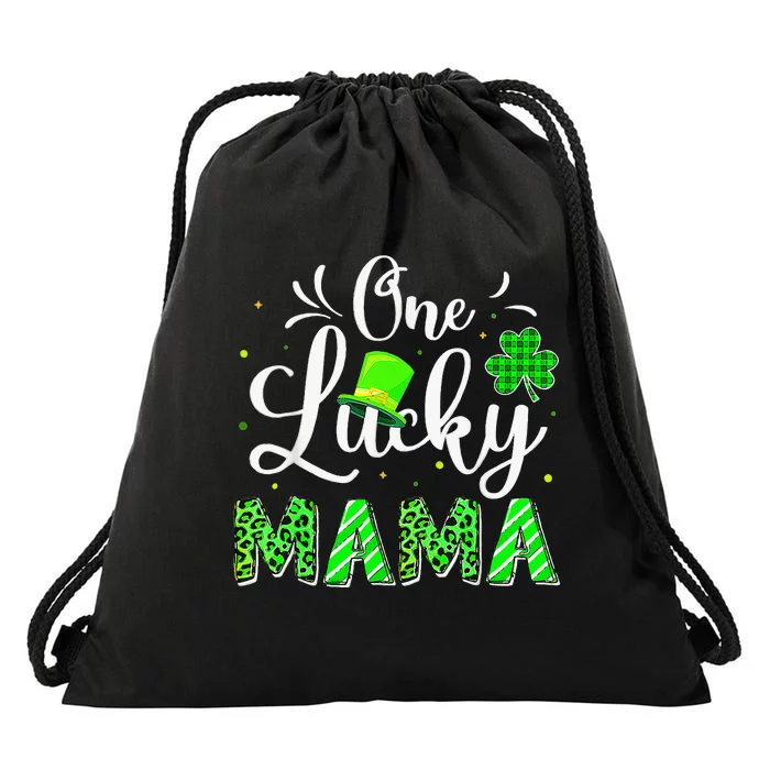 One Lucky Mama Irish Shamrock Leopard St Patrick's Day Drawstring Bag