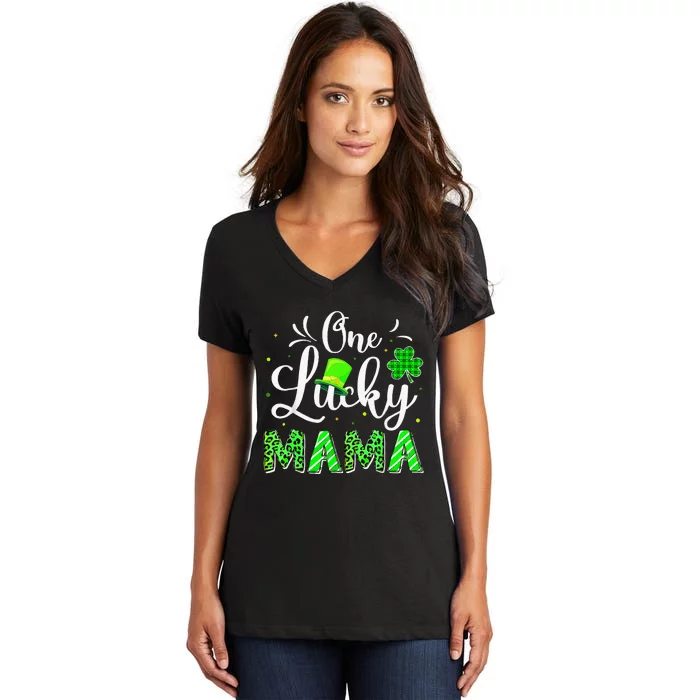 One Lucky Mama Irish Shamrock Leopard St Patrick's Day Women's V-Neck T-Shirt