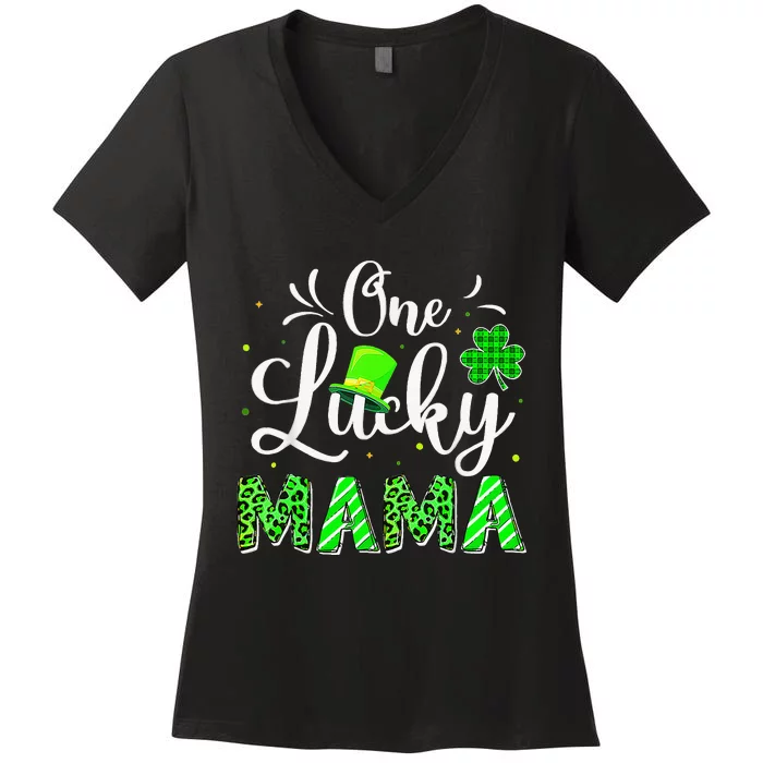 One Lucky Mama Irish Shamrock Leopard St Patrick's Day Women's V-Neck T-Shirt