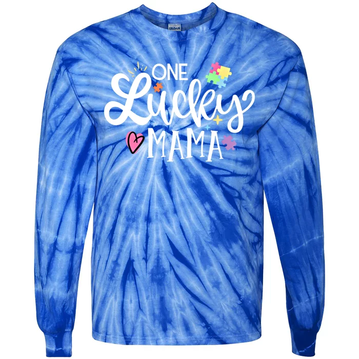 One Lucky Mama Autism Awareness Gift Tie-Dye Long Sleeve Shirt