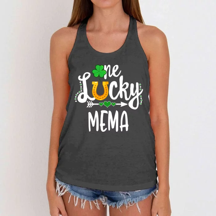 One Lucky Mema St Patricks Day Matching Mom Grandma Cool Gift Women's Knotted Racerback Tank