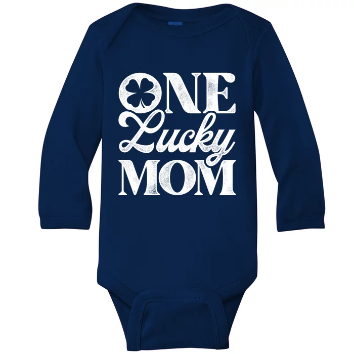 One Lucky Mom St Patricks Day Shamrock Ireland Irish Green Gift Baby Long Sleeve Bodysuit