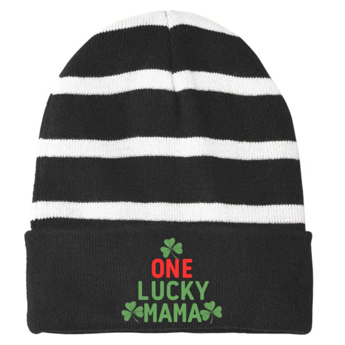 One Lucky Mama St Patricks Day Striped Beanie with Solid Band