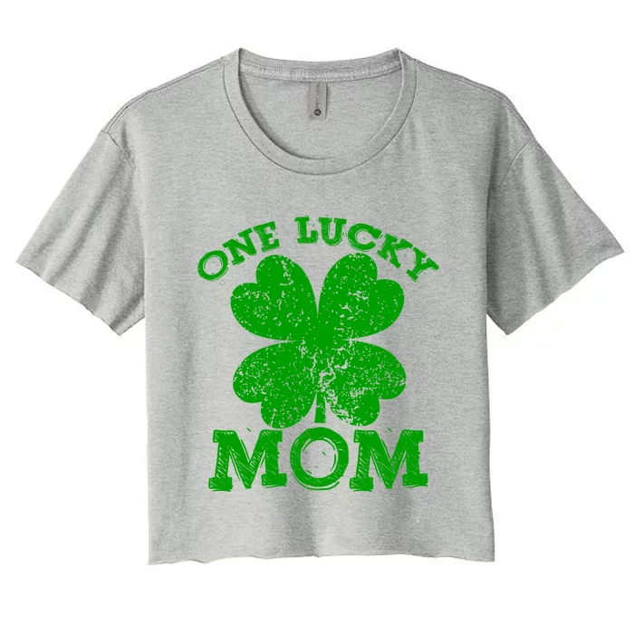 One Lucky Mom Vintage St Patricks Day Gift Women's Crop Top Tee