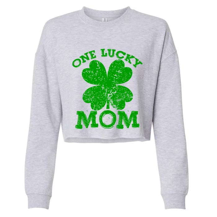 One Lucky Mom Vintage St Patricks Day Gift Cropped Pullover Crew